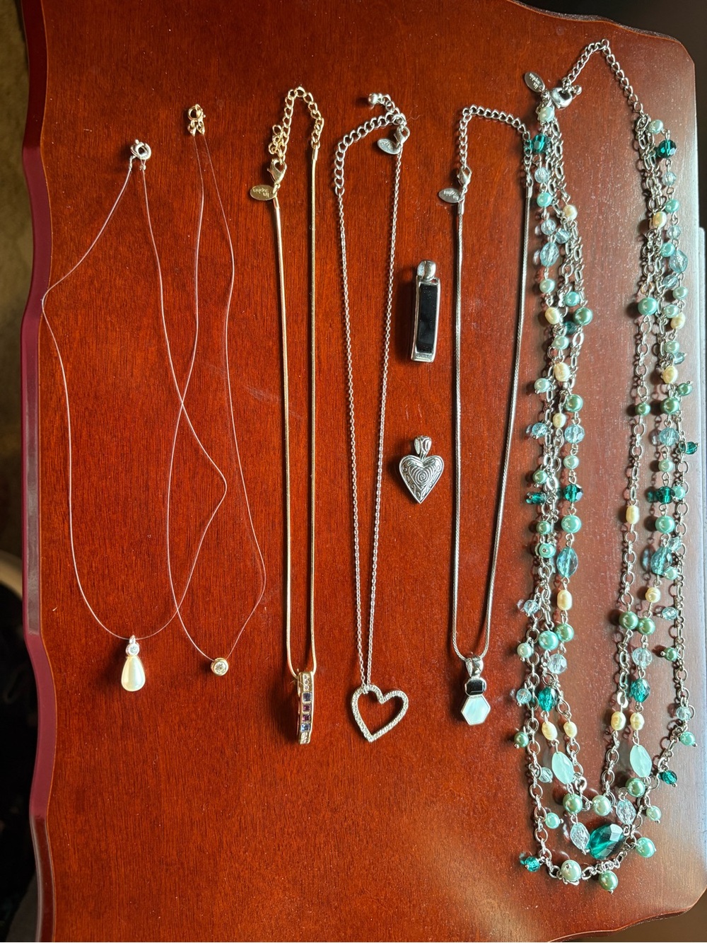 Lia Sophia lot of Jewelry Heart Pendants Necklaces Teal Bead Layer Necklace